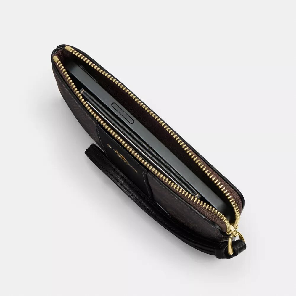 Corner Zip Wristlet in Signature Canvas with Stripe